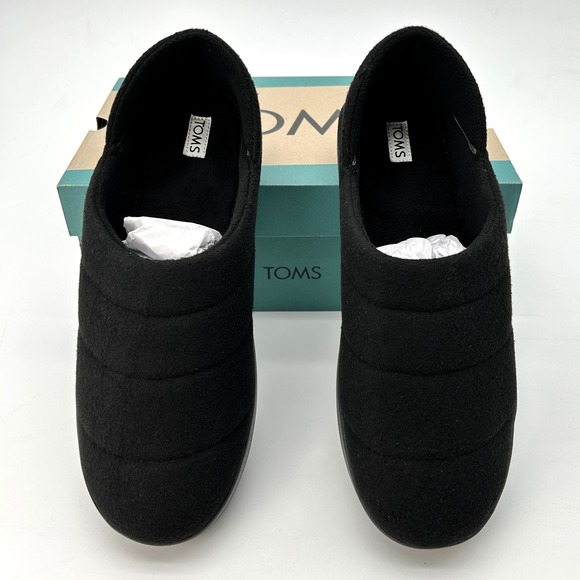 TOMS Ezra Mens Slippers Size 9.5 Black Quilted Polyester Fleece Comfortable NEW